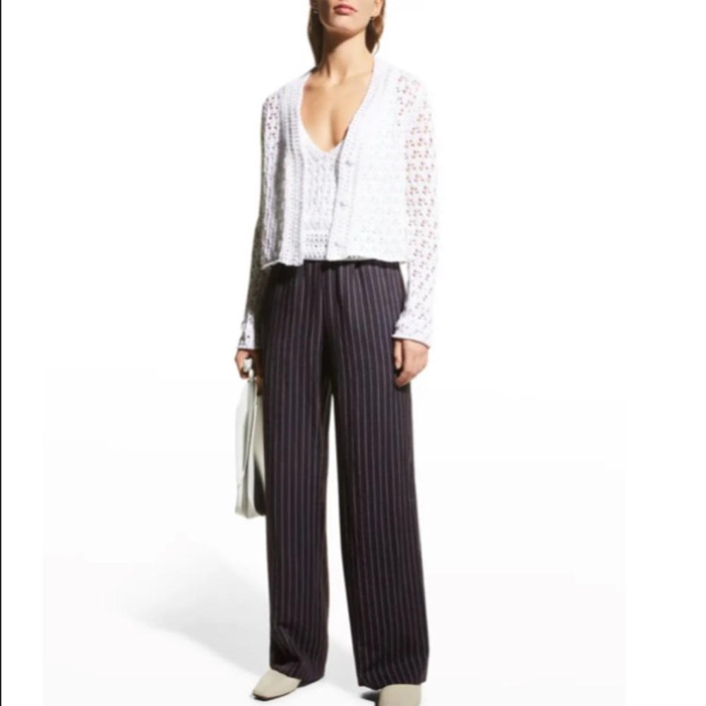 Armani Collezioni Pinstriped Linen Blend wide leg pants in black